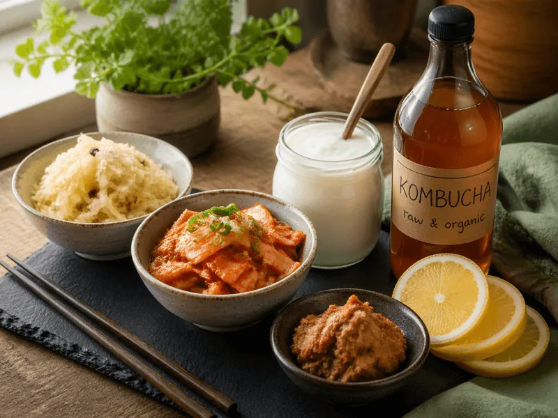 Fermentierte und ballaststoffreiche Lebensmittel wie Sauerkraut, Joghurt und Haferflocken
