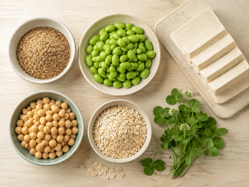 Leinsamen, Tofu, Kichererbsen und Linsen als pflanzliche Quellen für Phytoöstrogene